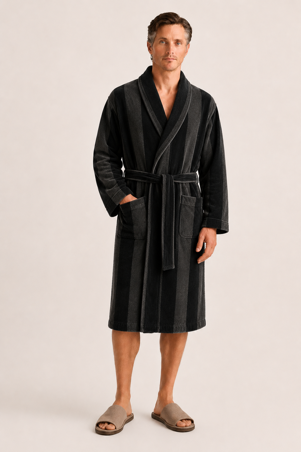 The Evening Robe Striped Black & Charcoal